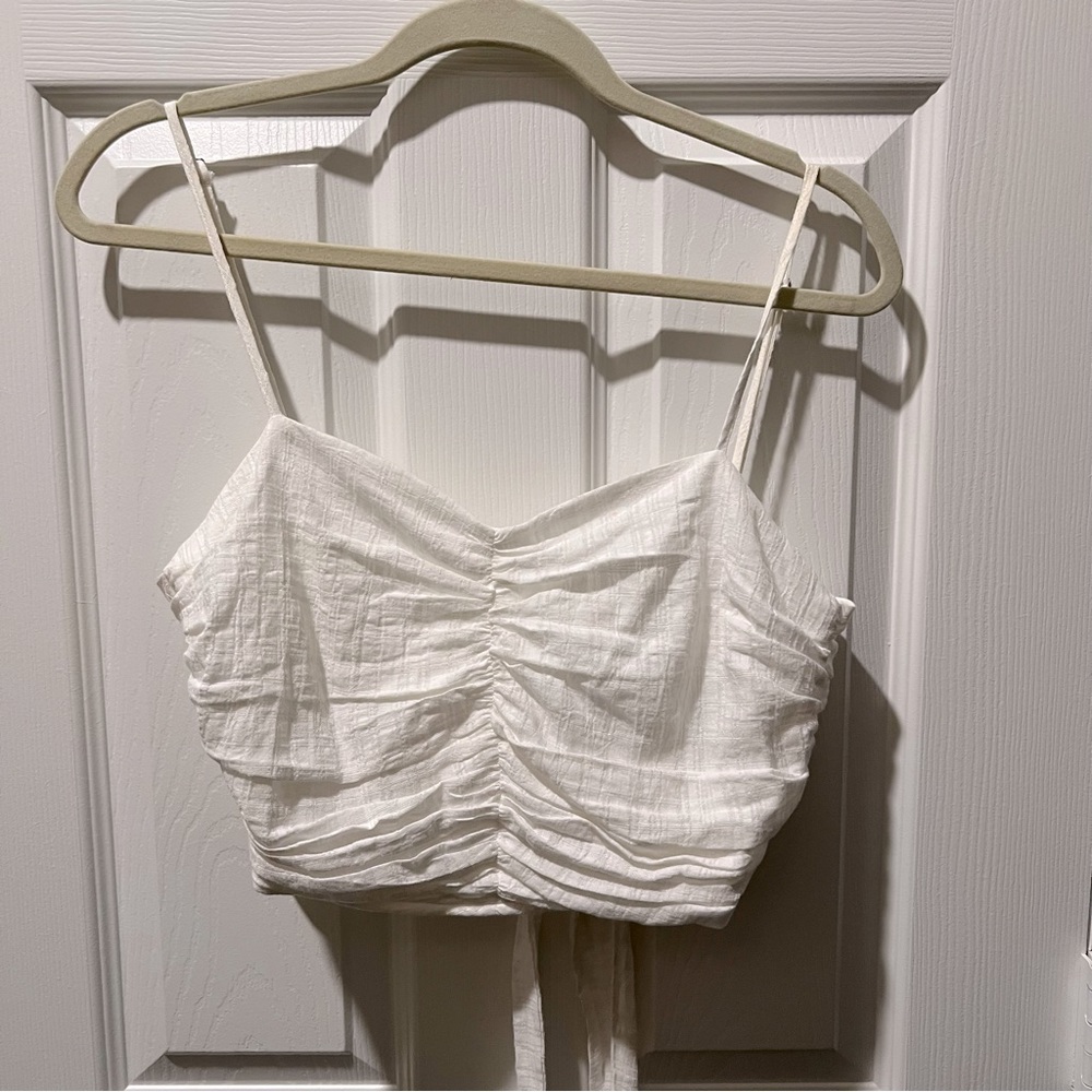 White Forever 21 Ruched Adjustable tie Crop Top - Size M